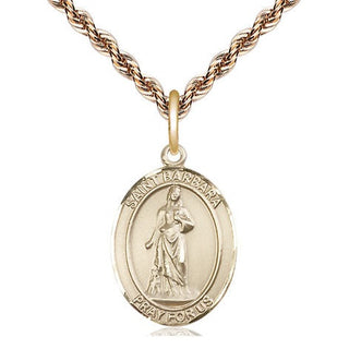 14kt Gold Saint Barbara Medal Engraved Catholic Saint Jewelry
