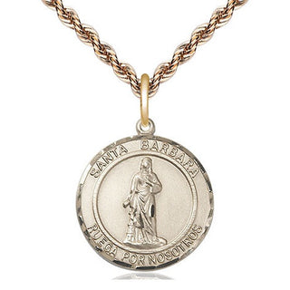 14kt Gold Filled Santa Barbara Medal Religious Jewelry Engraved Catholic Saint Jewelry