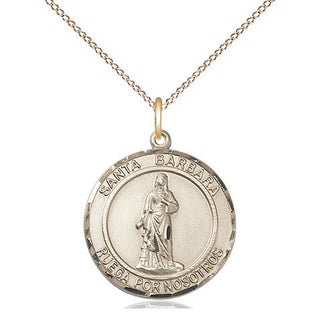 14kt Gold Santa Barbara Medal Engraved Catholic Saint Jewelry