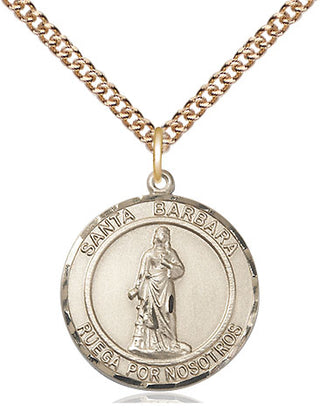 14kt Gold Santa Barbara Medal Engraved Catholic Saint Jewelry