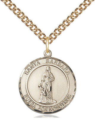 14kt Gold Santa Barbara Medal Engraved Catholic Saint Jewelry