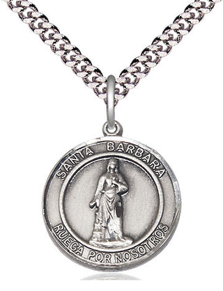 Pewter Santa Barbara Medal Religious Jewelry Engraved Catholic Saint Jewelry