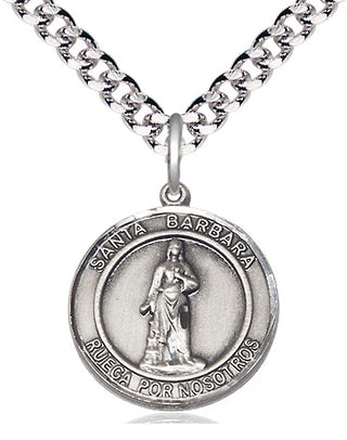 Pewter Santa Barbara Medal Religious Jewelry Engraved Catholic Saint Jewelry