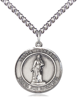 Sterling Silver Santa Barbara Medal Religious Jewelry Engraved Catholic Saint Jewelry