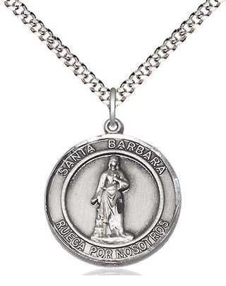 Sterling Silver Santa Barbara Medal Religious Jewelry Engraved Catholic Saint Jewelry