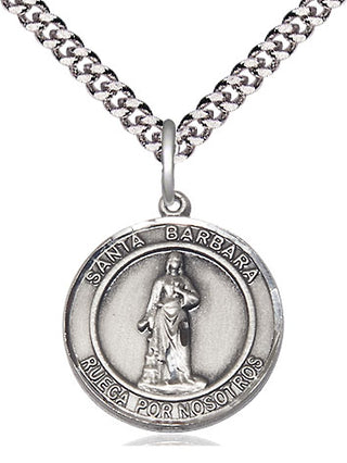 Sterling Silver Santa Barbara Medal Religious Jewelry Engraved Catholic Saint Jewelry