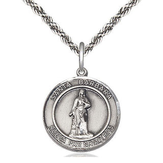 Sterling Silver Santa Barbara Medal Religious Jewelry Engraved Catholic Saint Jewelry