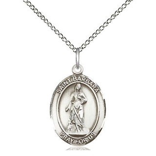 Sterling Silver Saint Barbara Medal Religious Jewelry Engraved Catholic Saint Jewelry
