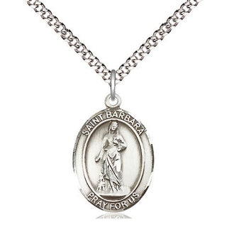 Sterling Silver Saint Barbara Medal Religious Jewelry Engraved Catholic Saint Jewelry
