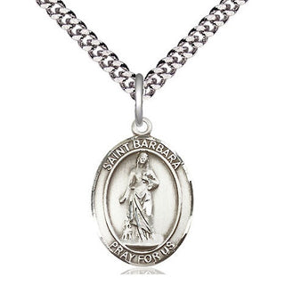 Sterling Silver Saint Barbara Medal Religious Jewelry Engraved Catholic Saint Jewelry