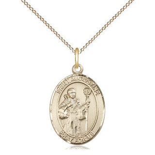 14kt Gold Saint Augustine Medal Engraved Catholic Saint Jewelry