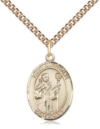 14kt Gold Saint Augustine Medal Engraved Catholic Saint Jewelry