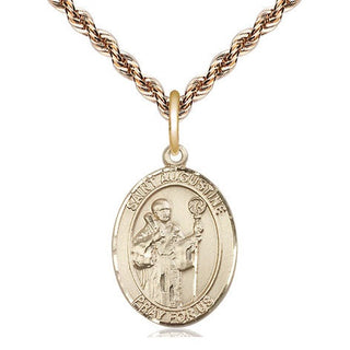 14kt Gold Saint Augustine Medal Engraved Catholic Saint Jewelry