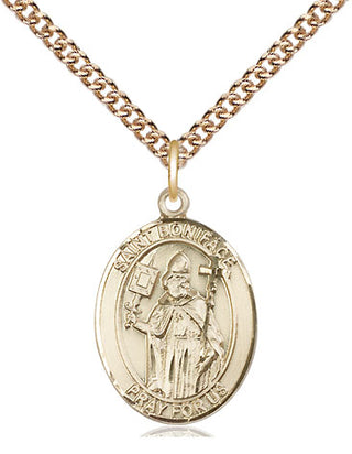 14kt Gold Saint Boniface Medal Engraved Catholic Saint Jewelry