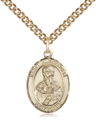 14kt Gold Saint Alexander Constantinople Medal Engraved Catholic Saint Jewelry