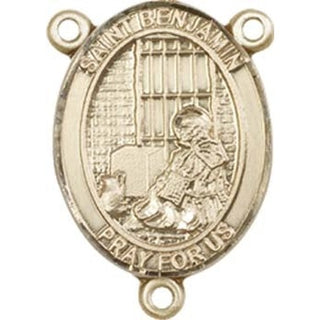 14kt Gold Saint Benjamin Rosary Center Rosary Center Engraved Catholic Saint Jewelry