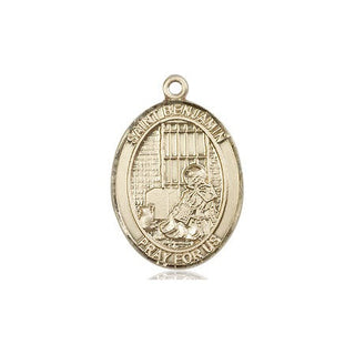 14kt Gold Saint Benjamin Medal Engraved Catholic Saint Jewelry