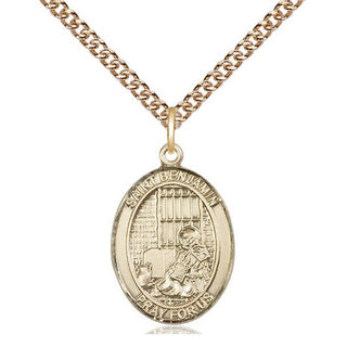 14kt Gold Saint Benjamin Medal Engraved Catholic Saint Jewelry