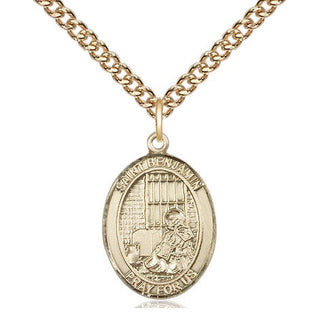 14kt Gold Saint Benjamin Medal Engraved Catholic Saint Jewelry