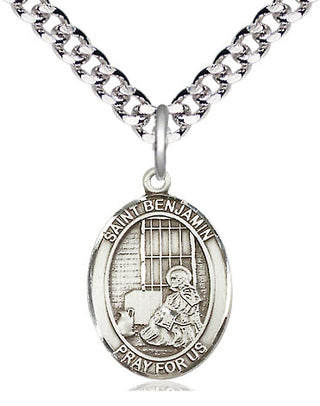 Pewter Saint Benjamin Medal Religious Jewelry Engraved Catholic Saint Jewelry