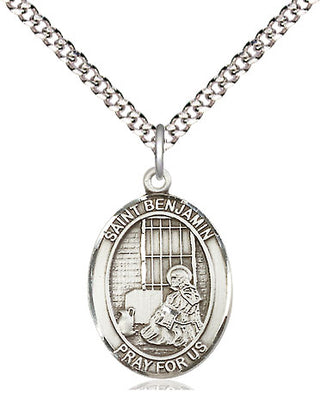 Pewter Saint Benjamin Medal Religious Jewelry Engraved Catholic Saint Jewelry