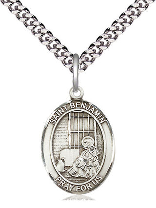 Pewter Saint Benjamin Medal Religious Jewelry Engraved Catholic Saint Jewelry