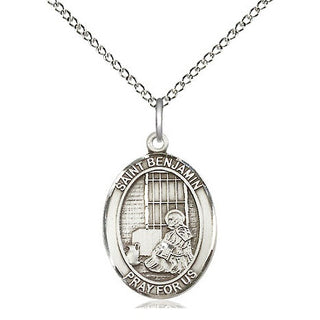 Sterling Silver Saint Benjamin Medal Religious Jewelry Engraved Catholic Saint Jewelry