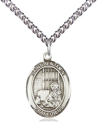 Sterling Silver Saint Benjamin Medal Religious Jewelry Engraved Catholic Saint Jewelry