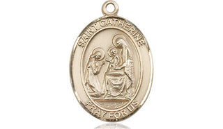 14kt Gold Saint Catherine of Siena Medal Engraved Catholic Saint Jewelry