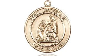 14kt Gold Saint Catherine of Siena Medal Engraved Catholic Saint Jewelry