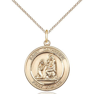 14kt Gold Saint Catherine of Siena Medal Engraved Catholic Saint Jewelry