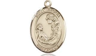 14kt Gold Filled Saint Cecilia Medal Engraved Catholic Saint Jewelry