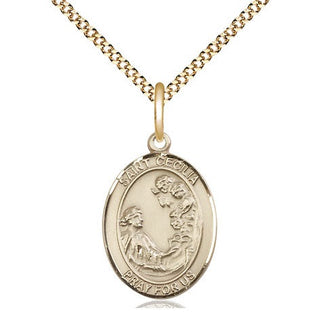 14kt Gold Filled Saint Cecilia Medal Religious Jewelry Engraved Catholic Saint Jewelry