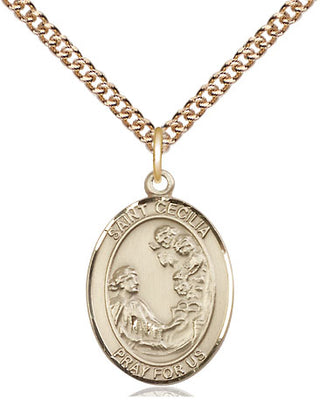 14kt Gold Filled Saint Cecilia Medal Religious Jewelry Engraved Catholic Saint Jewelry
