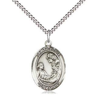 Pewter Saint Cecilia Medal Religious Jewelry Engraved Catholic Saint Jewelry