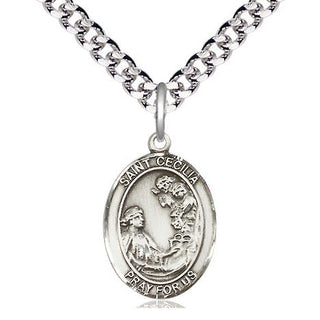Pewter Saint Cecilia Medal Religious Jewelry Engraved Catholic Saint Jewelry