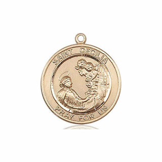 14kt Gold Filled Saint Cecilia Medal Engraved Catholic Saint Jewelry