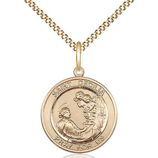 14kt Gold Filled Saint Cecilia Medal Religious Jewelry Engraved Catholic Saint Jewelry