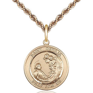 14kt Gold Filled Saint Cecilia Medal Religious Jewelry Engraved Catholic Saint Jewelry