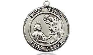 Pewter Saint Cecilia Medal Engraved Catholic Saint Jewelry