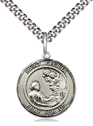 Pewter Saint Cecilia Medal Religious Jewelry Engraved Catholic Saint Jewelry