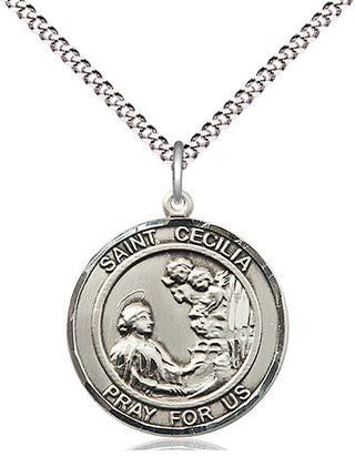 Sterling Silver Saint Cecilia Medal Religious Jewelry Engraved Catholic Saint Jewelry