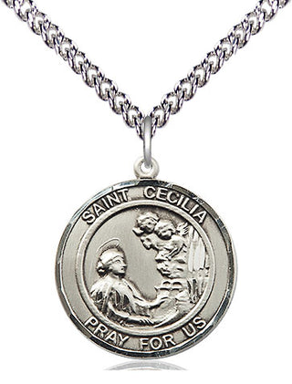 Sterling Silver Saint Cecilia Medal Religious Jewelry Engraved Catholic Saint Jewelry