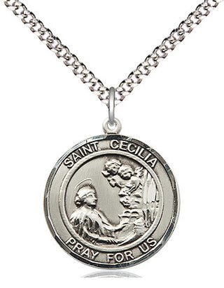 Sterling Silver Saint Cecilia Medal Religious Jewelry Engraved Catholic Saint Jewelry
