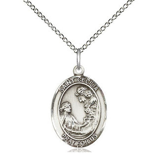 Sterling Silver Saint Cecilia Medal Religious Jewelry Engraved Catholic Saint Jewelry
