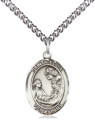 Sterling Silver Saint Cecilia Medal Religious Jewelry Engraved Catholic Saint Jewelry