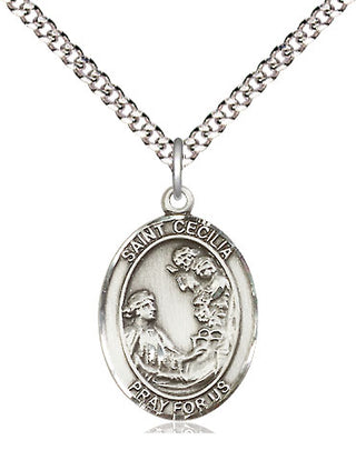 Sterling Silver Saint Cecilia Medal Religious Jewelry Engraved Catholic Saint Jewelry