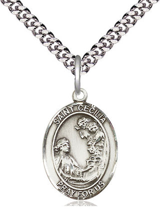 Sterling Silver Saint Cecilia Medal Religious Jewelry Engraved Catholic Saint Jewelry