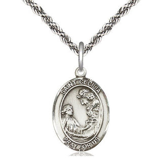 Sterling Silver Saint Cecilia Medal Religious Jewelry Engraved Catholic Saint Jewelry