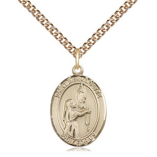 14kt Gold Saint Bernadette Medal Engraved Catholic Saint Jewelry